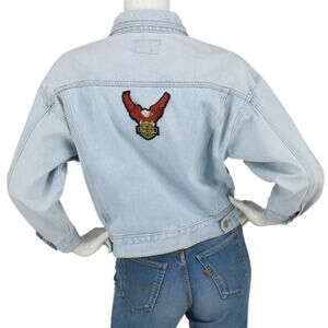 Vintage Jordache Light Wash Harley Davidson Eagle Trucker Denim Jean Jacket